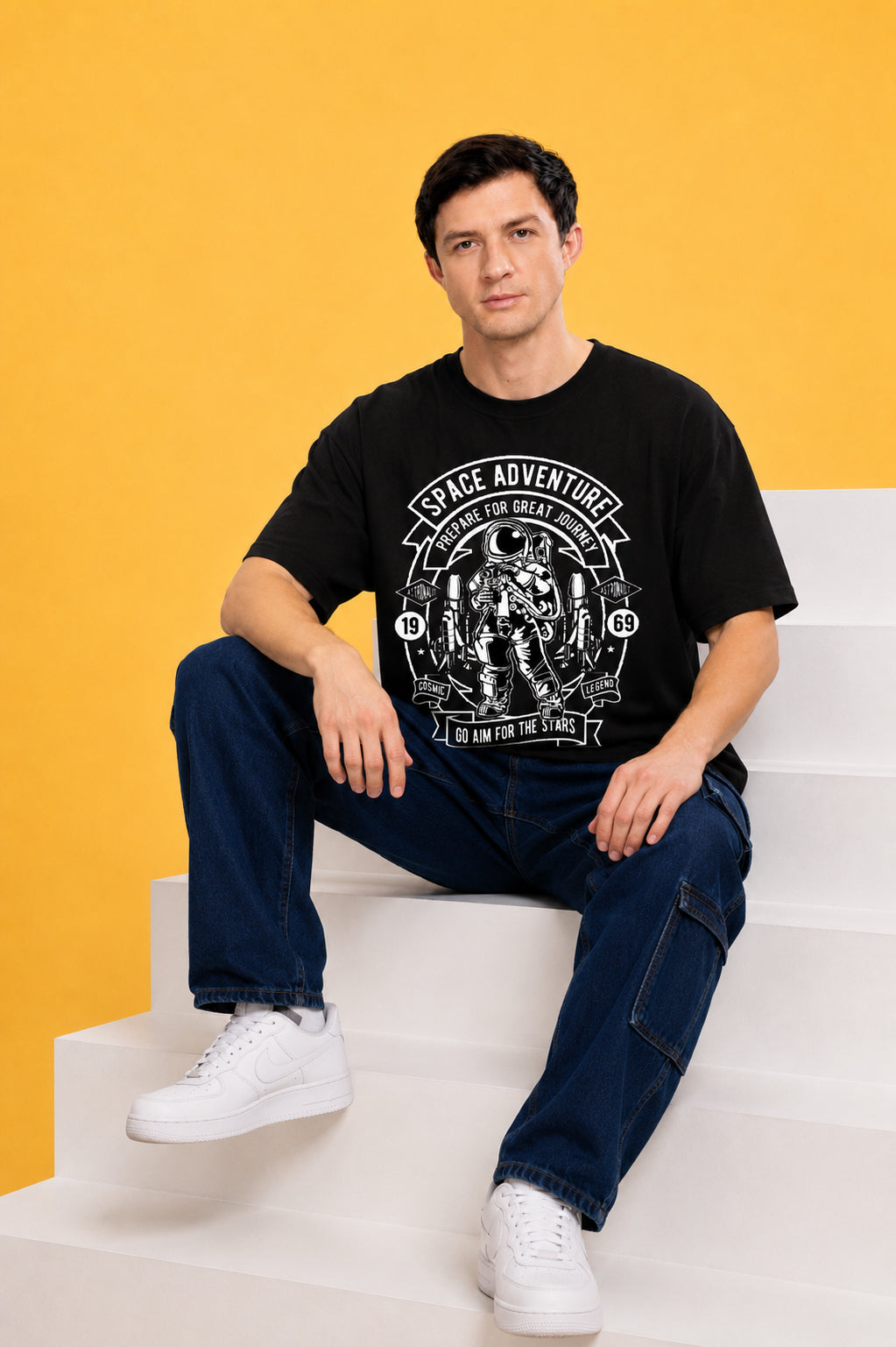 Faltu.co Space Adventure Men’s Printed Oversized Baggy Fit Rich Soft Cotton Fabric T-shirt