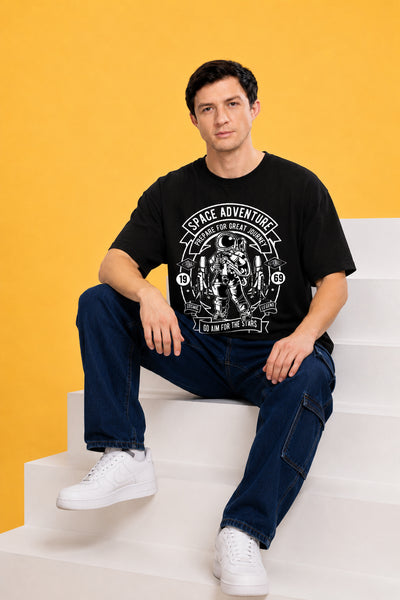 Faltu.co Space Adventure Men’s Printed Oversized Baggy Fit Rich Soft Cotton Fabric T-shirt
