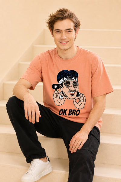 Faltu.co Ok Bro Men’s Printed Oversized Baggy Fit Rich Soft Cotton Fabric T-shirt