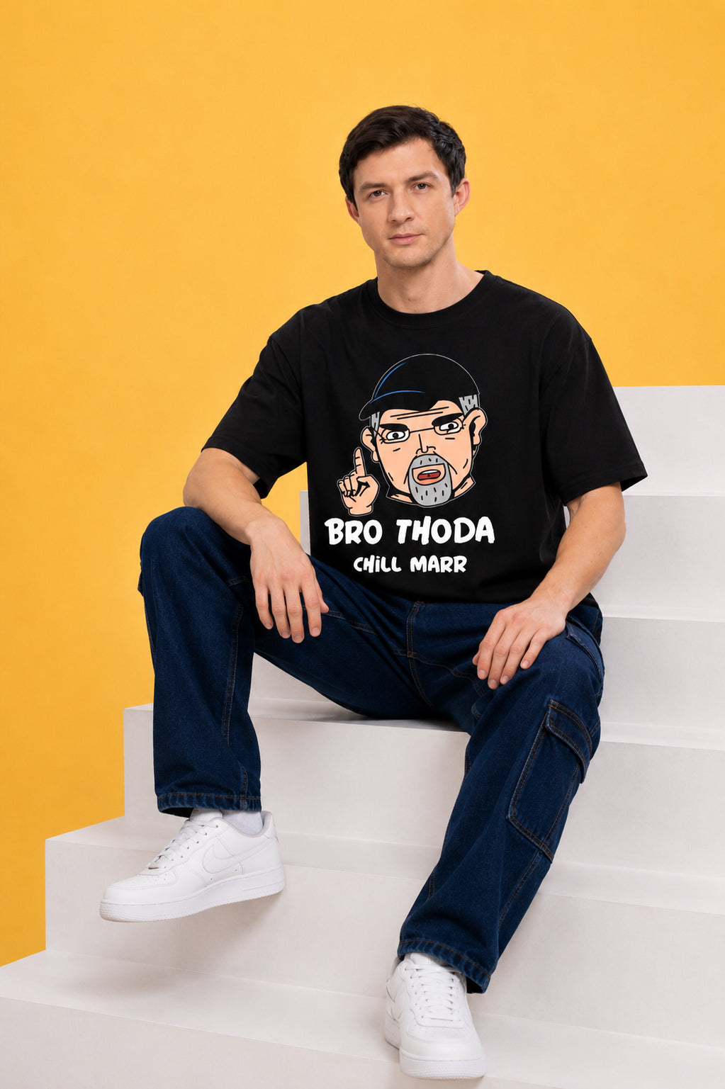 Faltu.co Bro Thoda Chill Kar Men’s Printed Oversized Baggy Fit Rich Soft Cotton Fabric T-shirt