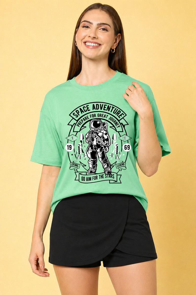 Space Adventure Printed Oversized Baggy Loose Fit T-Shirt