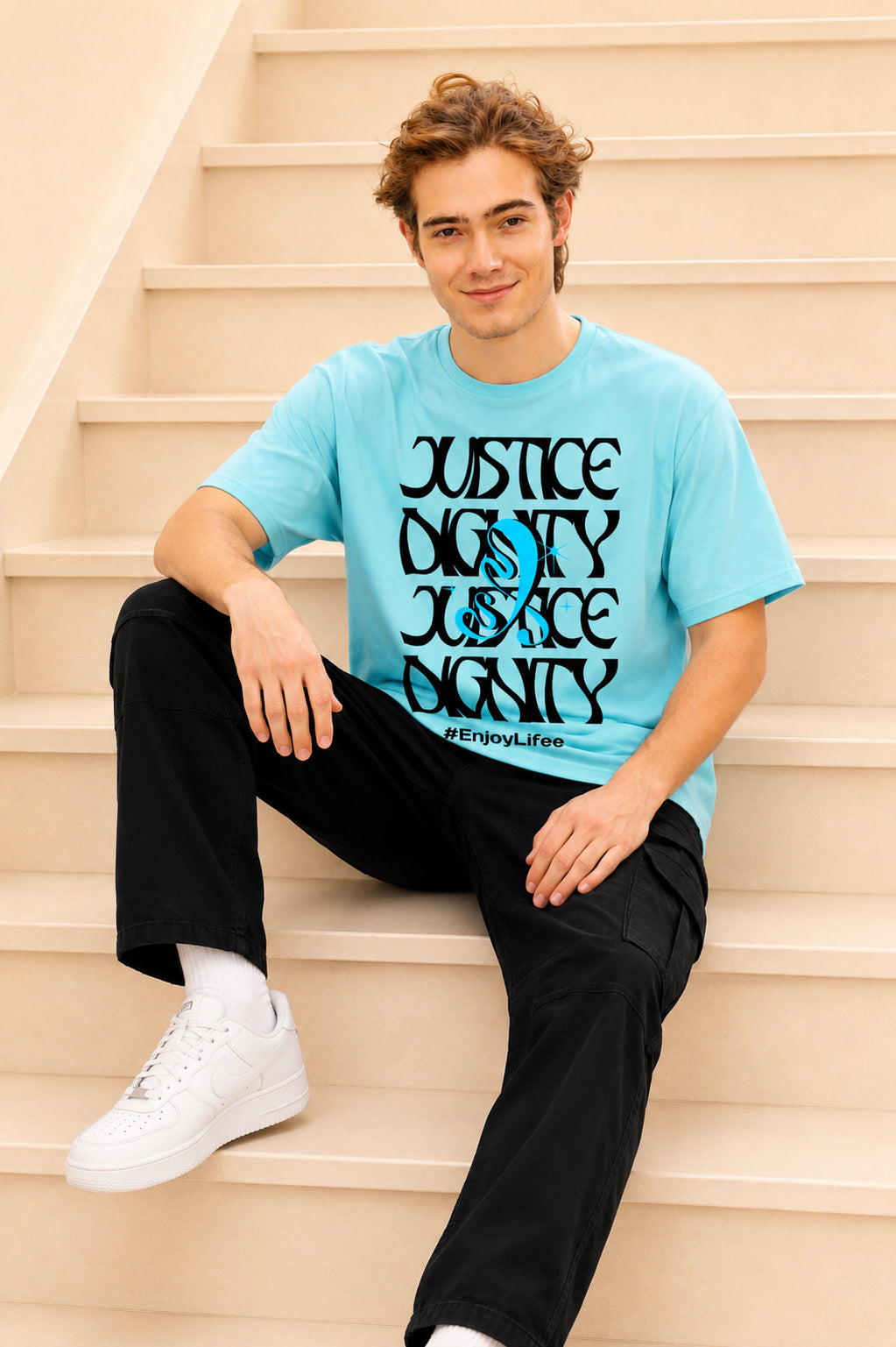Faltu.co Justice Dignity Men’s Printed Oversized Baggy Fit Rich Soft Cotton Fabric T-shirt