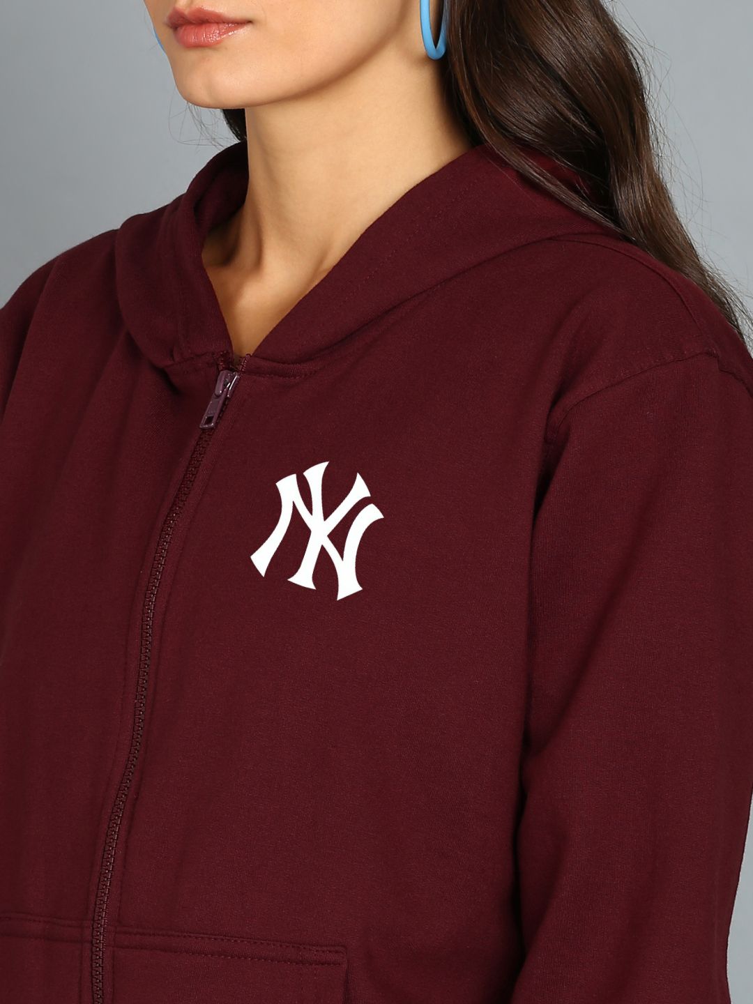 Nyc Printed Women's Cotton Full Zipper Sweatshirt Hoodies with Kangaroo Pocket Winter Wear Hooded Neck Sweatshirt