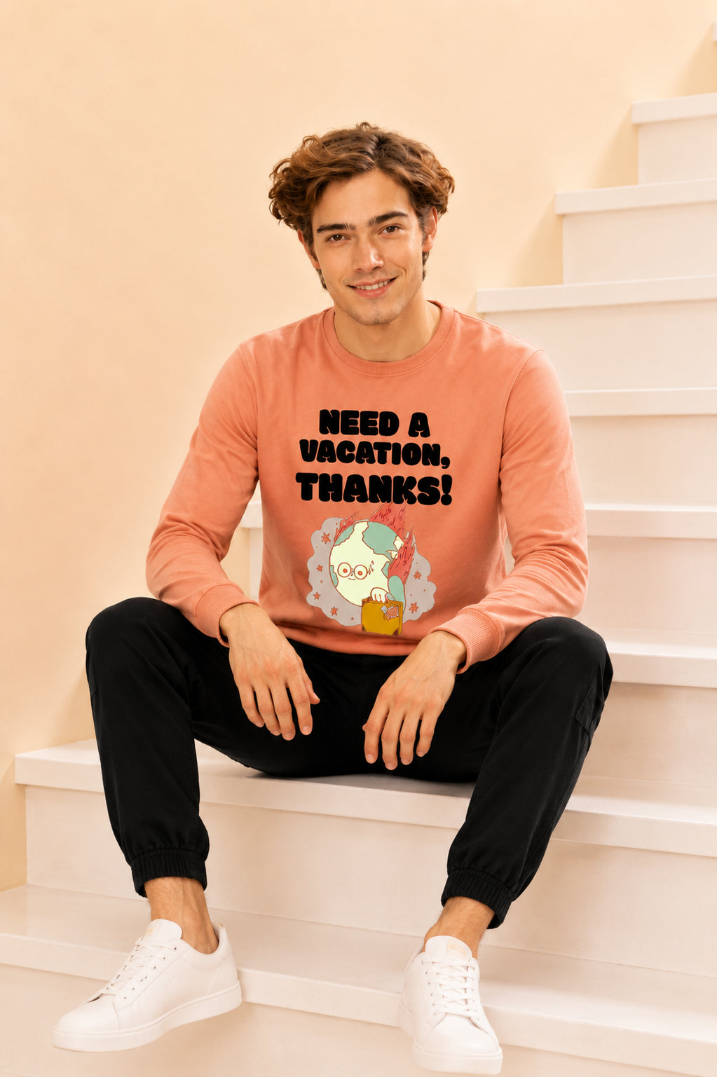 Faltu.co Need A Vacation Thanks Printed Men’s Full Sleeve Premium Pure Cotton Sweatshirt