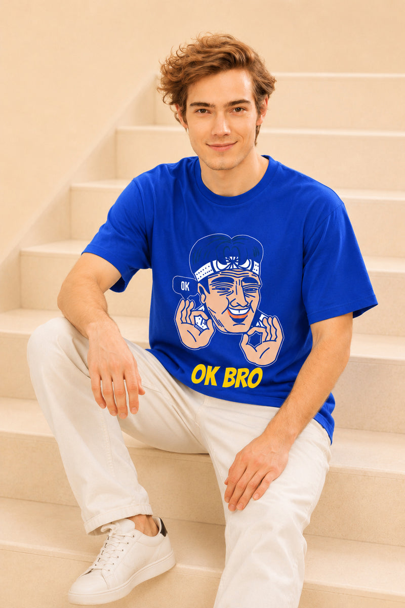 Faltu.co Ok Bro Men’s Printed Oversized Baggy Fit Rich Soft Cotton Fabric T-shirt
