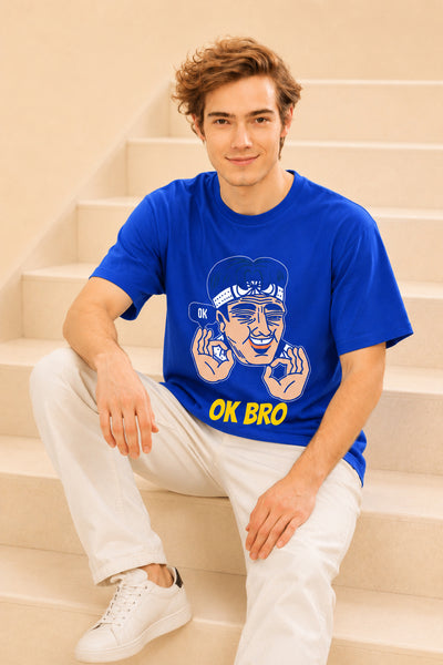 Faltu.co Ok Bro Men’s Printed Oversized Baggy Fit Rich Soft Cotton Fabric T-shirt
