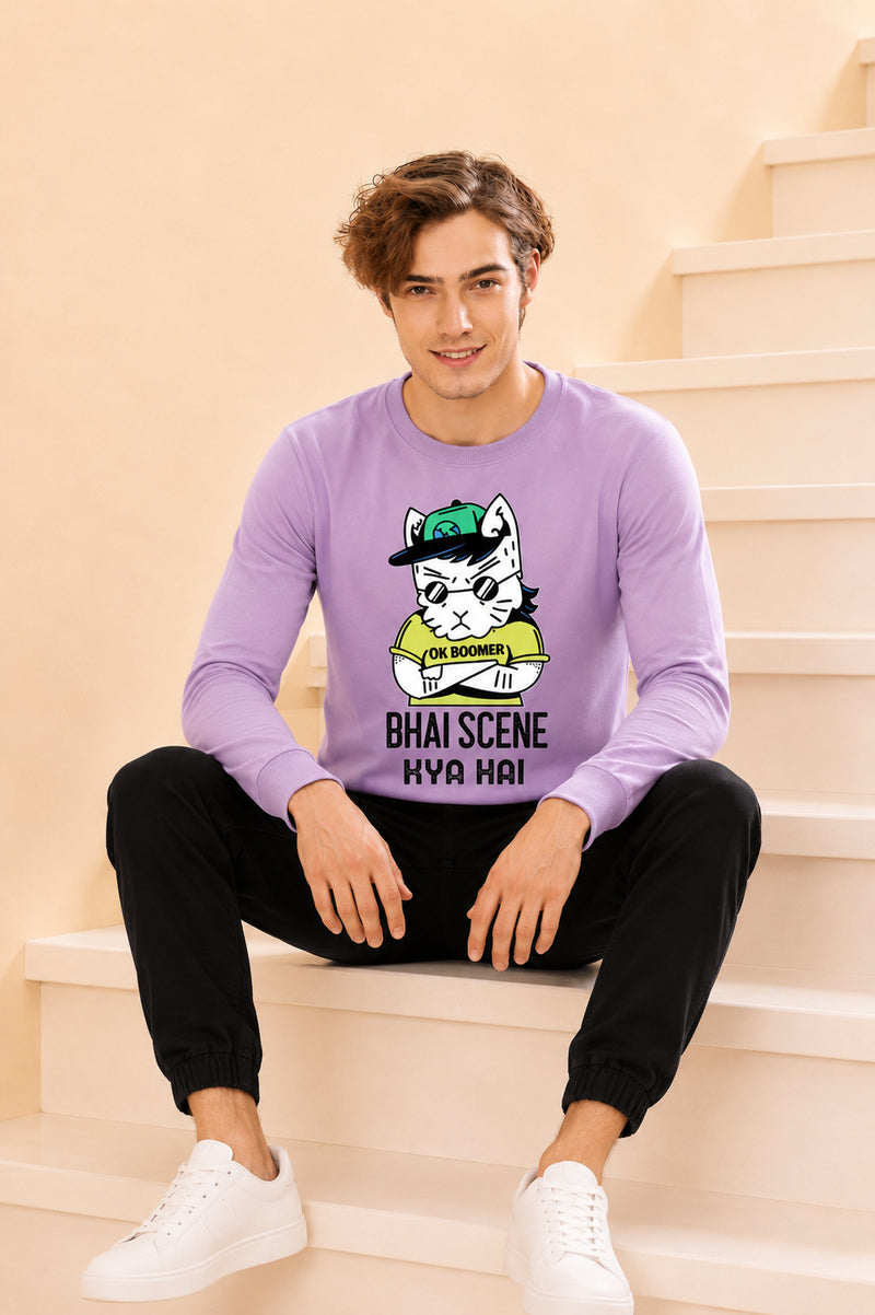 Faltu.co Bhai Kya Scene Hai Printed Men’s Full Sleeve Premium Pure Cotton Sweatshirt