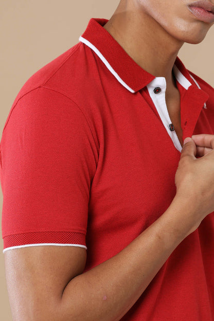 Sustainable Heather Red Men’s Premium Polo T-Shirt with White Tipping | Eco-Friendly Casual Wear