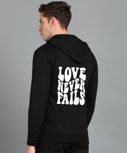 Love Never Fails Men's Back Printed Zipper Hoodie