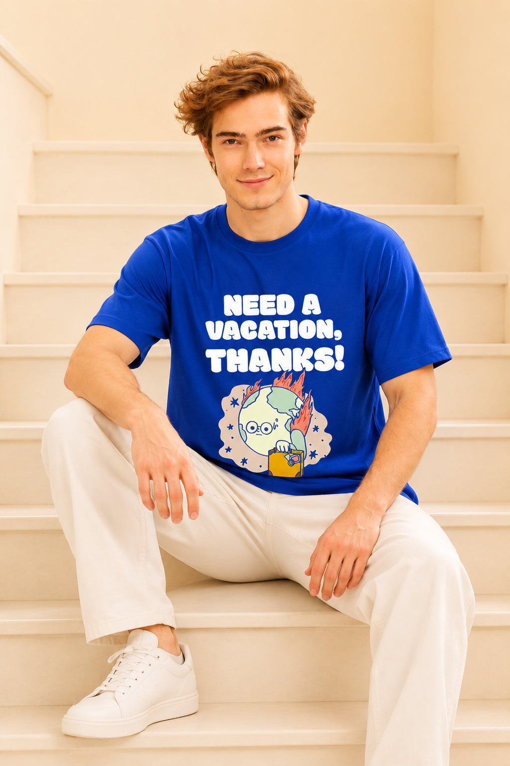 Faltu.co Need A Vacation Thanks Men’s Printed Oversized Baggy Fit Rich Soft Cotton Fabric T-shirt
