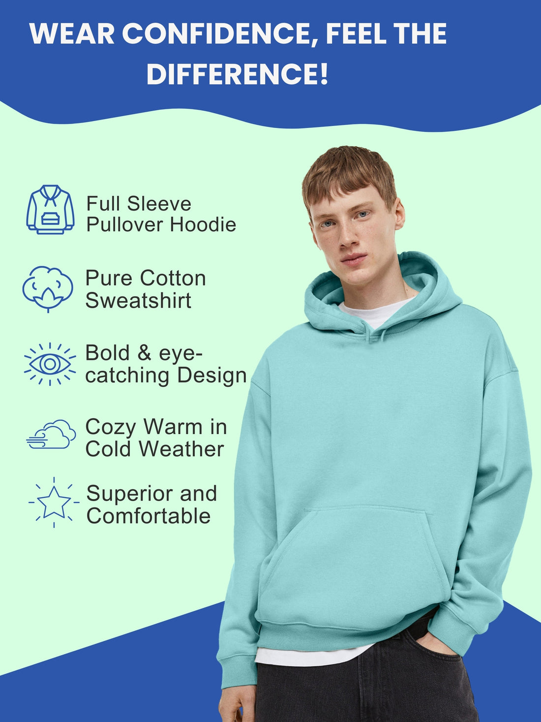 Men Plain Solid Pullover Hooded Hoodie Sweatshirt with 2 Kangaroo Pockets
