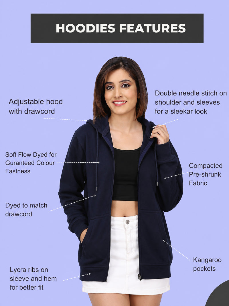 Women’s Navy Blue Zipper Hooded Hoodie Stylish & Premium Comfort