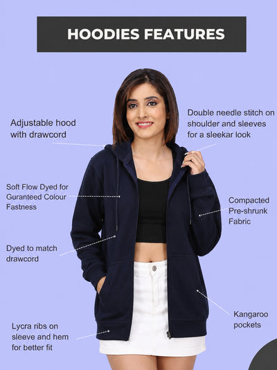 Women’s Navy Blue Zipper Hooded Hoodie Stylish & Premium Comfort