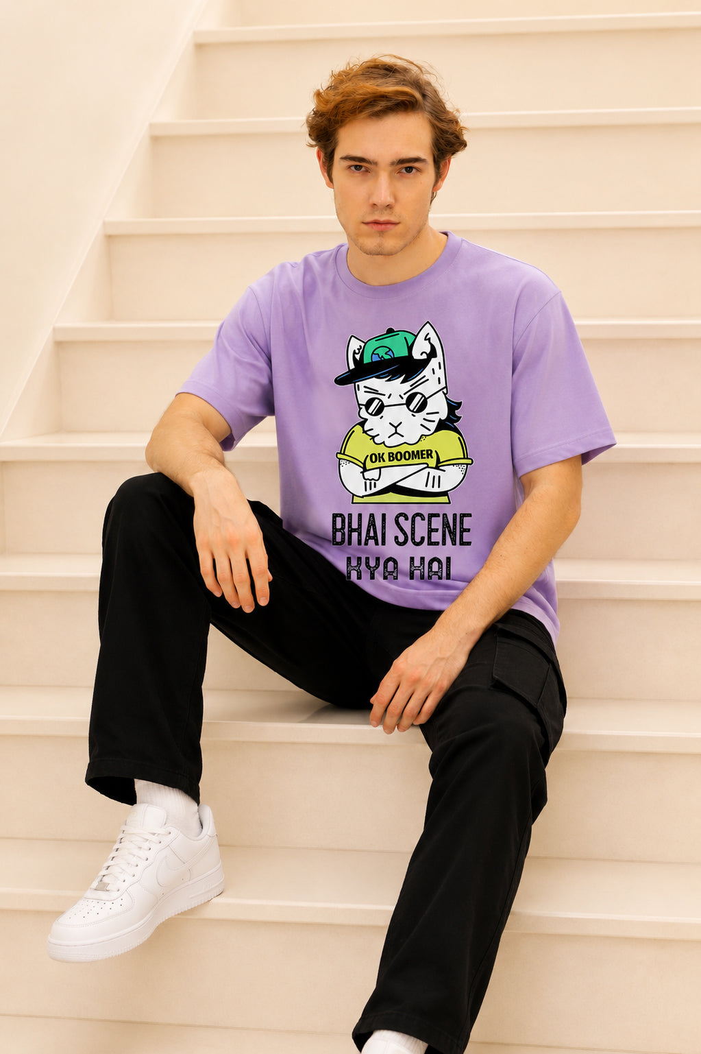 Faltu.co Bhai Scene Kya Hai Men’s Printed Oversized Baggy Fit Rich Soft Cotton Fabric T-shirt