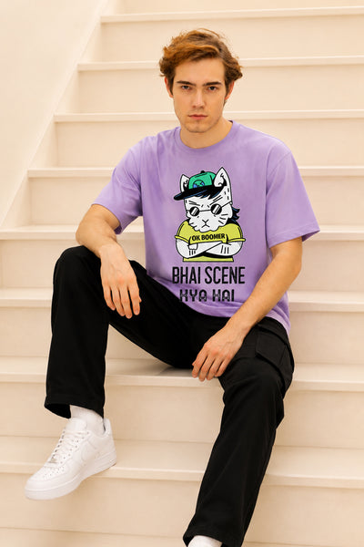 Faltu.co Bhai Scene Kya Hai Men’s Printed Oversized Baggy Fit Rich Soft Cotton Fabric T-shirt