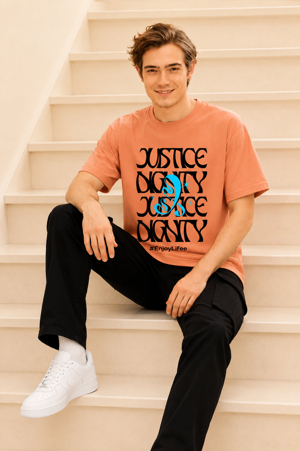 Faltu.co Justice Dignity Men’s Printed Oversized Baggy Fit Rich Soft Cotton Fabric T-shirt