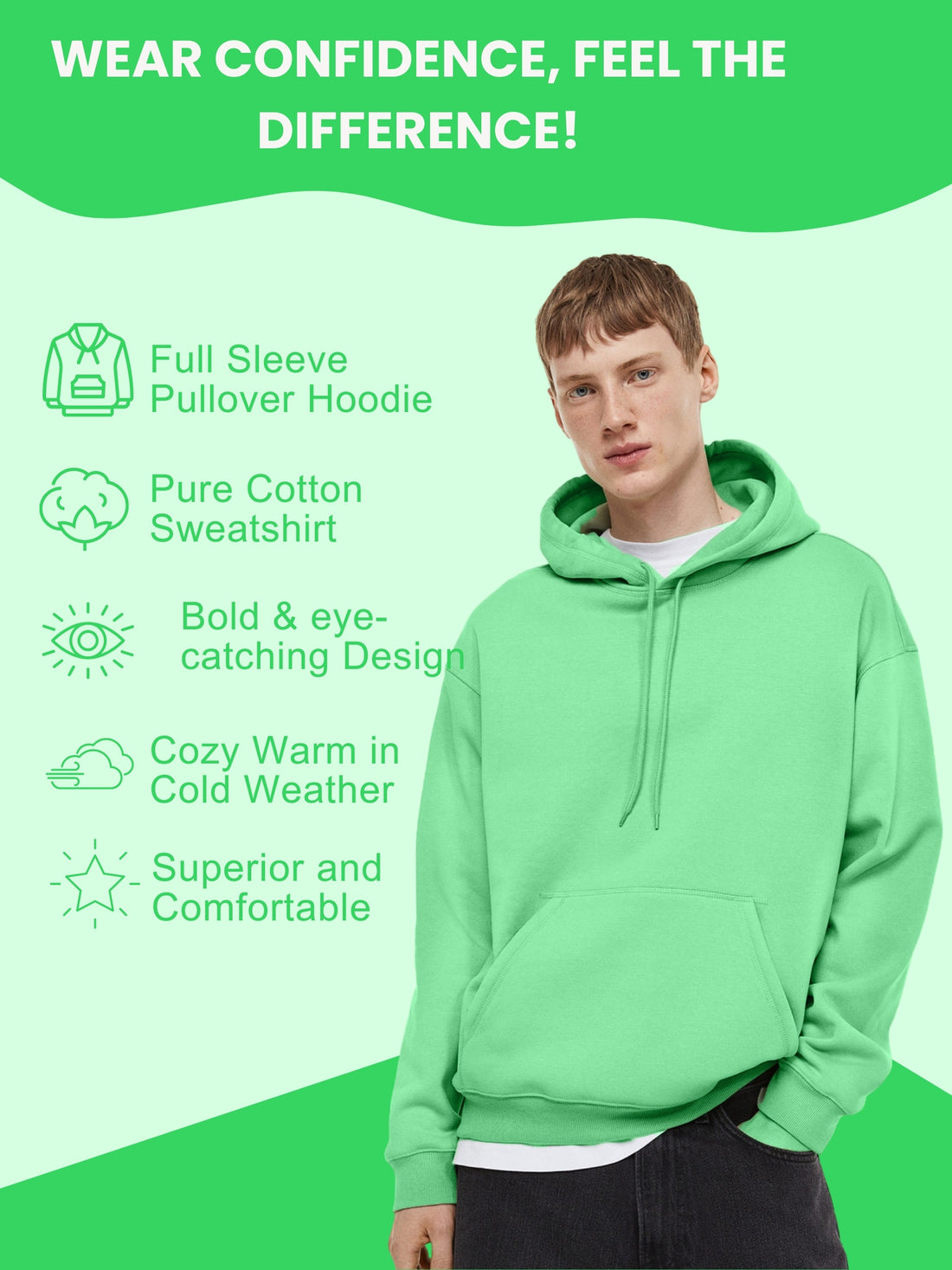 Men Plain Solid Pullover Hooded Hoodie Sweatshirt with 2 Kangaroo Pockets