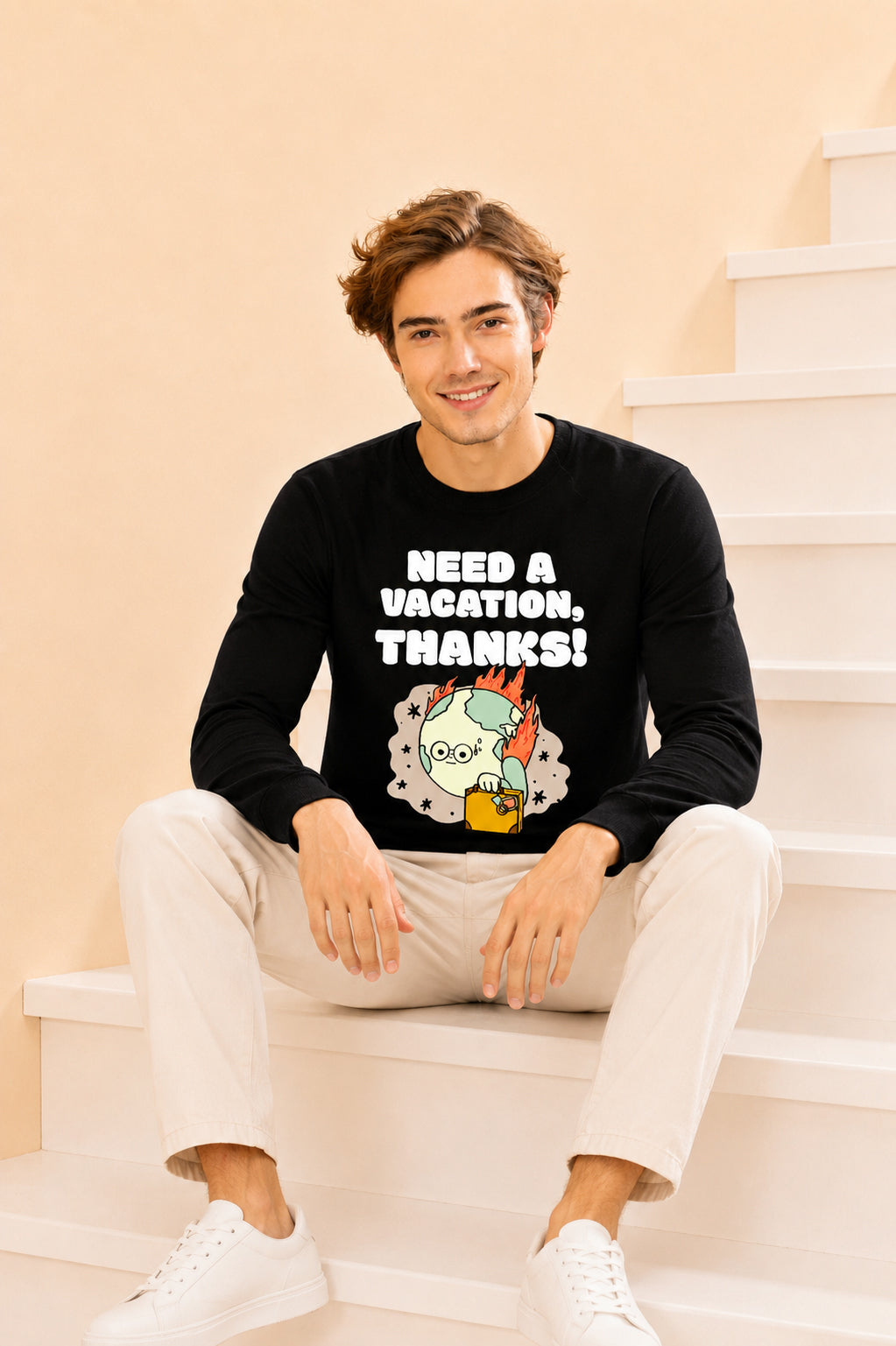 Faltu.co Need A Vacation Thanks Printed Men’s Full Sleeve Premium Pure Cotton Sweatshirt