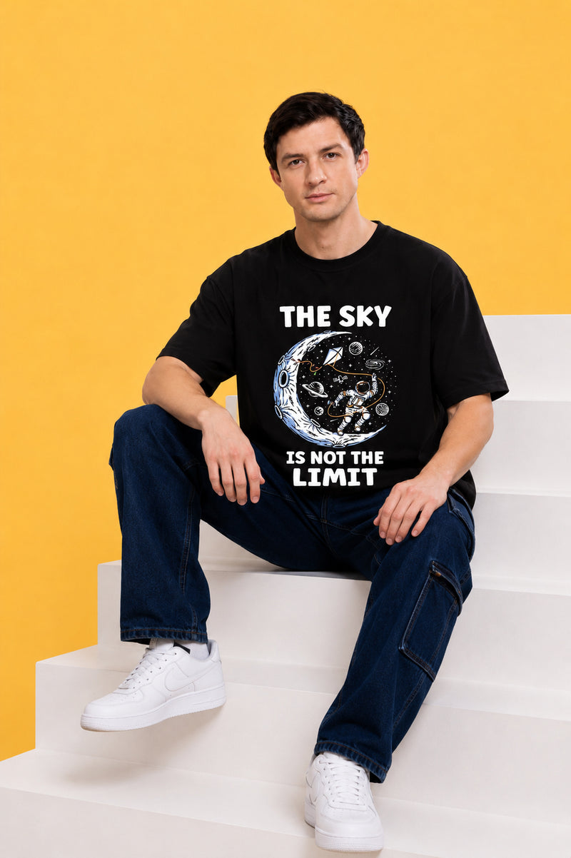 Faltu.co The Sky Is the Limit Men’s Printed Oversized Baggy Fit Rich Soft Cotton Fabric T-shirt