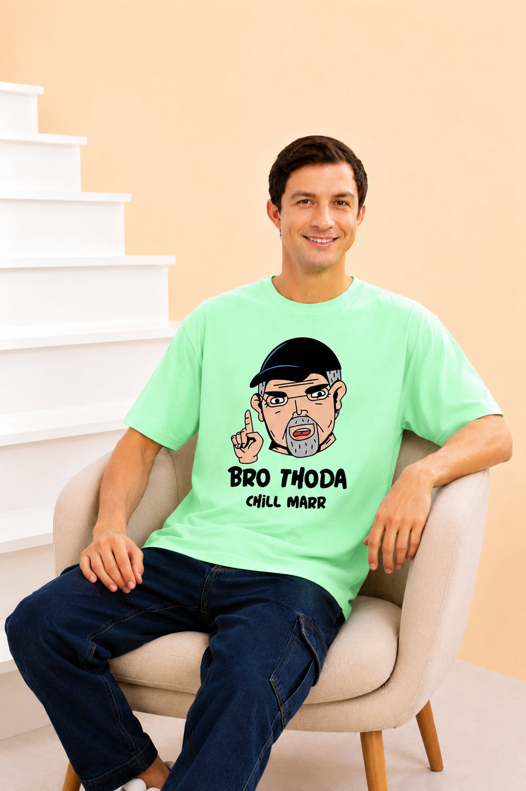 Faltu.co Bro Thoda Chill Kar Men’s Printed Oversized Baggy Fit Rich Soft Cotton Fabric T-shirt
