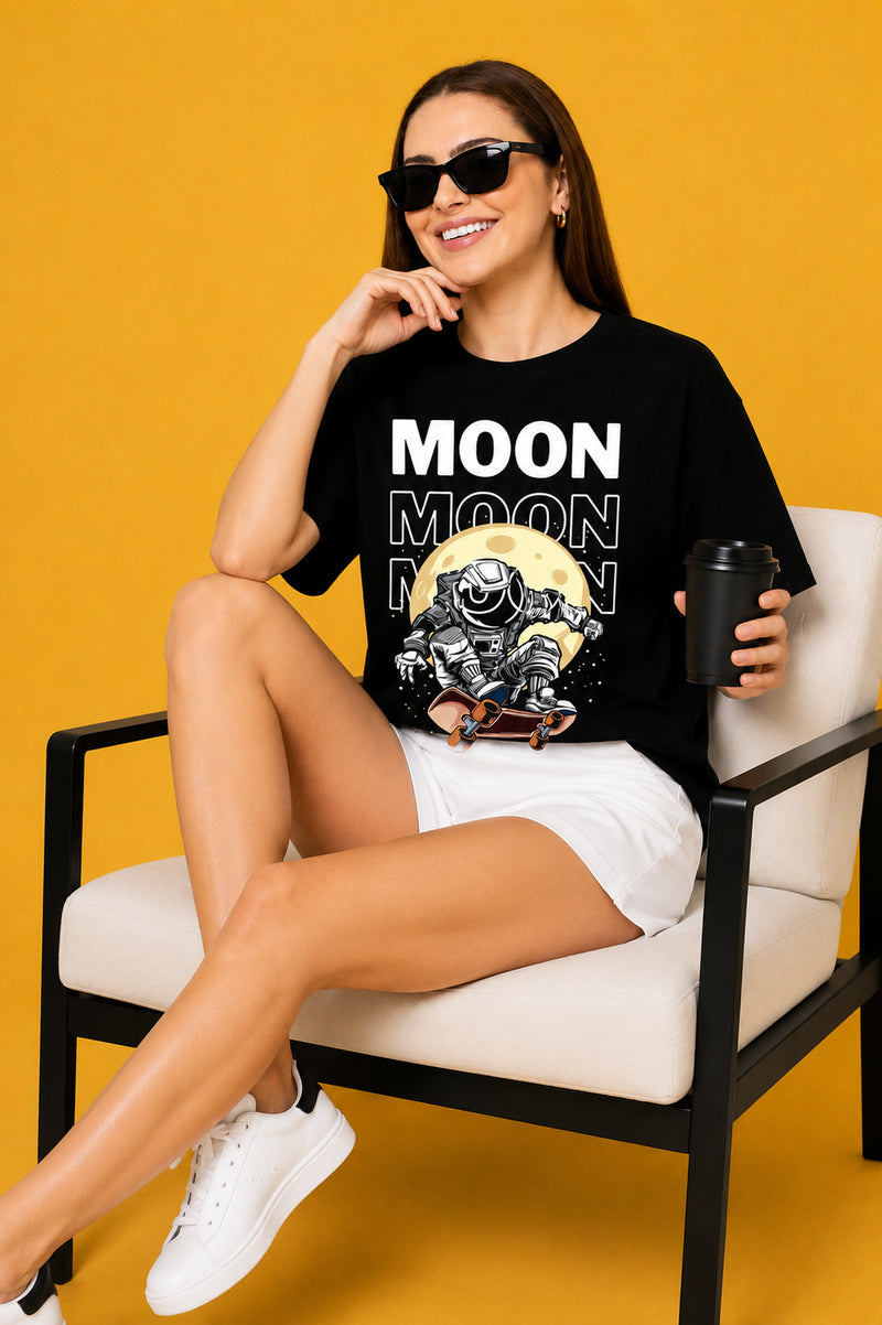 Moon Printed Oversized Baggy Loose Fit T-Shirt