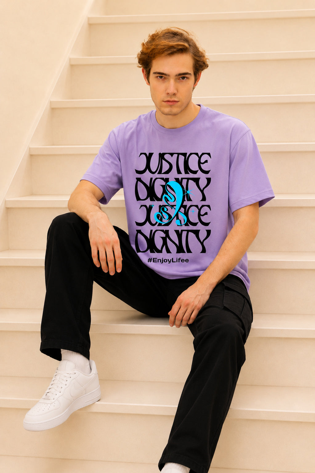 Faltu.co Justice Dignity Men’s Printed Oversized Baggy Fit Rich Soft Cotton Fabric T-shirt