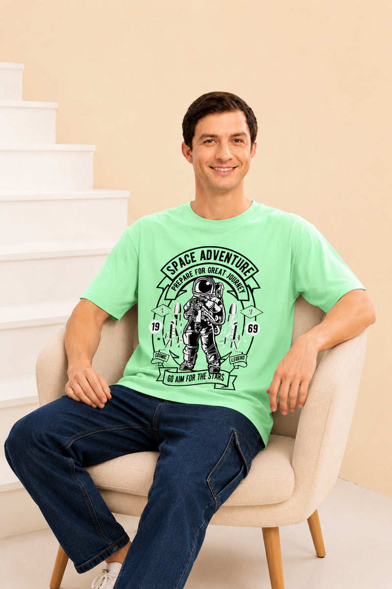 Faltu.co Space Adventure Men’s Printed Oversized Baggy Fit Rich Soft Cotton Fabric T-shirt