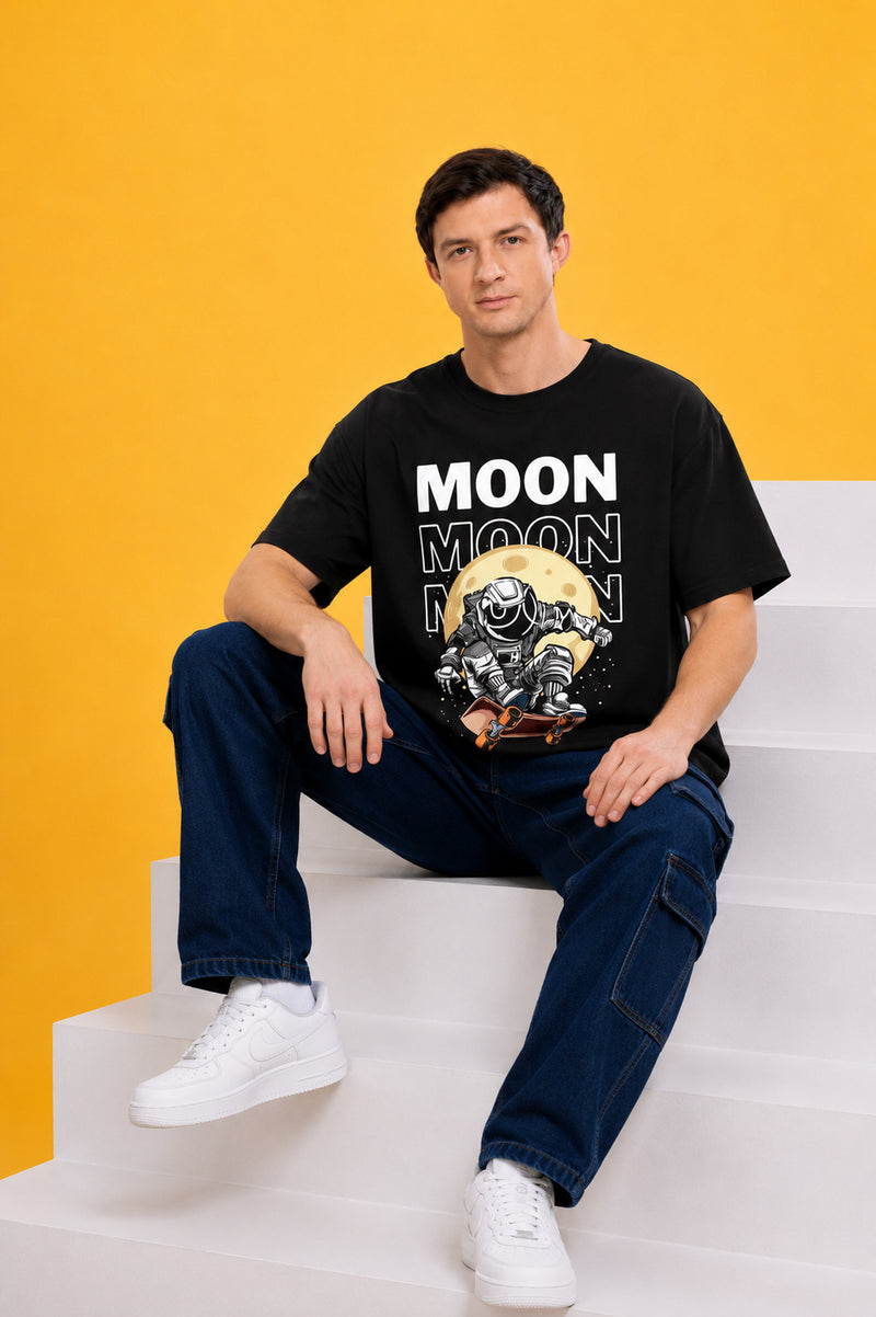 Faltu.co Moon Men’s Printed Oversized Baggy Fit Rich Soft Cotton Fabric T-shirt