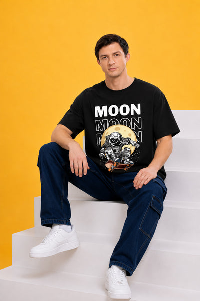 Faltu.co Moon Men’s Printed Oversized Baggy Fit Rich Soft Cotton Fabric T-shirt