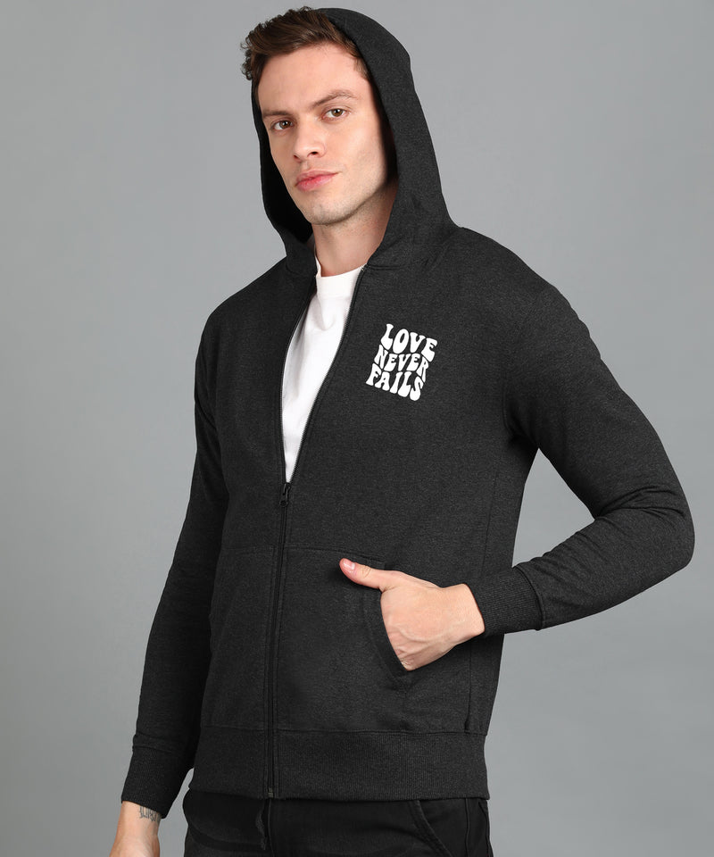 Love Never Fails Men's Back Printed Zipper Hoodie