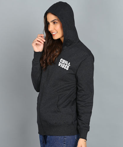 Chill Vibes Zipper Hooded Hoodie for Women