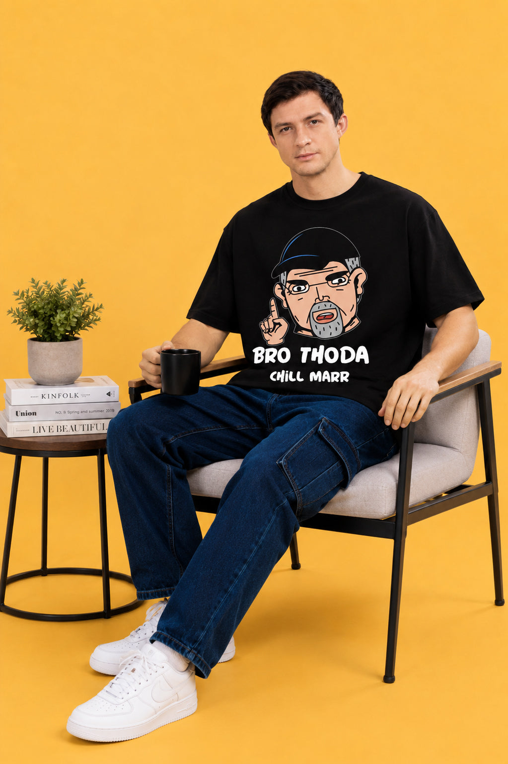 Faltu.co Bro Thoda Chill Kar Men’s Printed Oversized Baggy Fit Rich Soft Cotton Fabric T-shirt