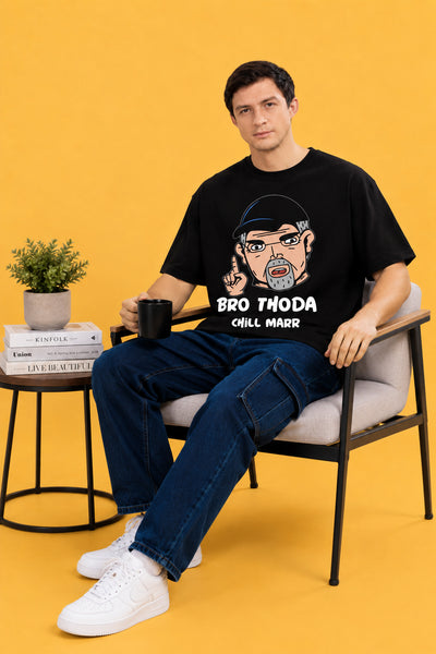 Faltu.co Bro Thoda Chill Kar Men’s Printed Oversized Baggy Fit Rich Soft Cotton Fabric T-shirt