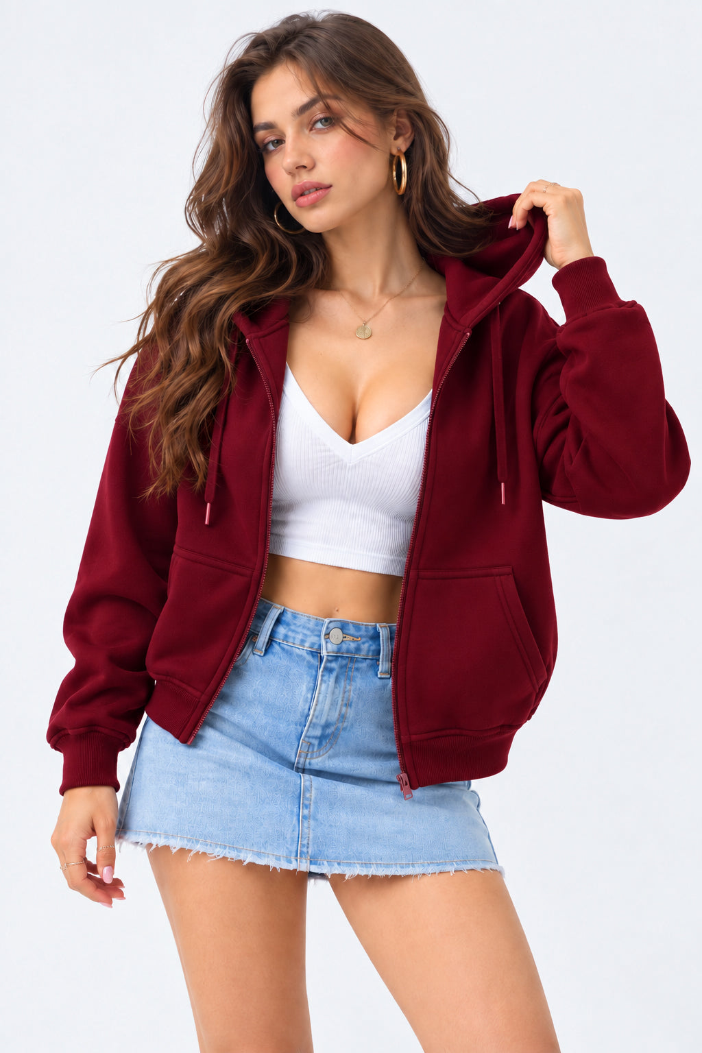 Women’s Plain Zipper Hooded Hoodie Stylish & Comfortable