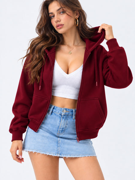 Women’s Plain Zipper Hooded Hoodie Stylish & Comfortable