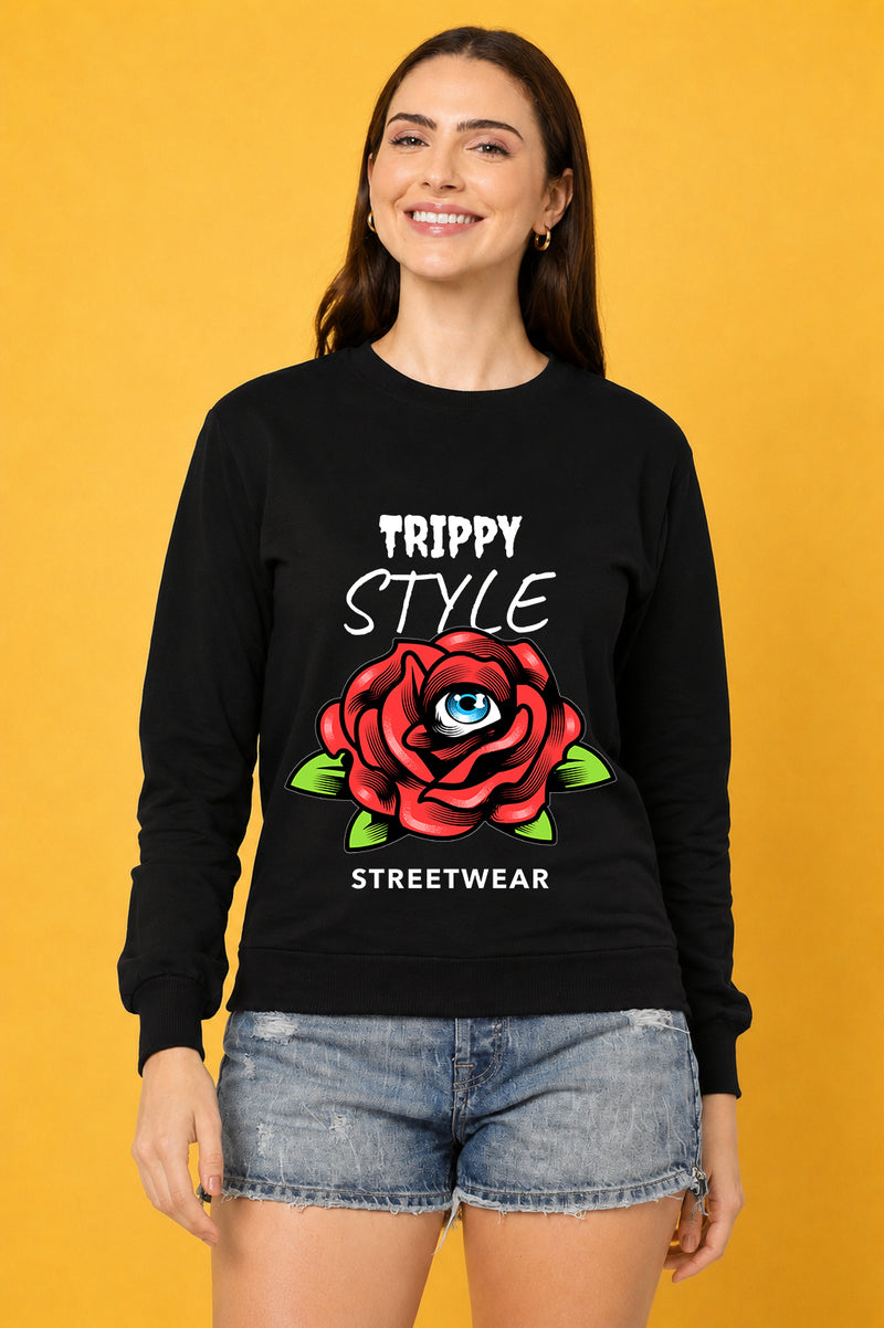 Trippy Style Streetwear Printed Women’s Cozy & Stylish Full Sleeve Pastel Colour Sweatshirt