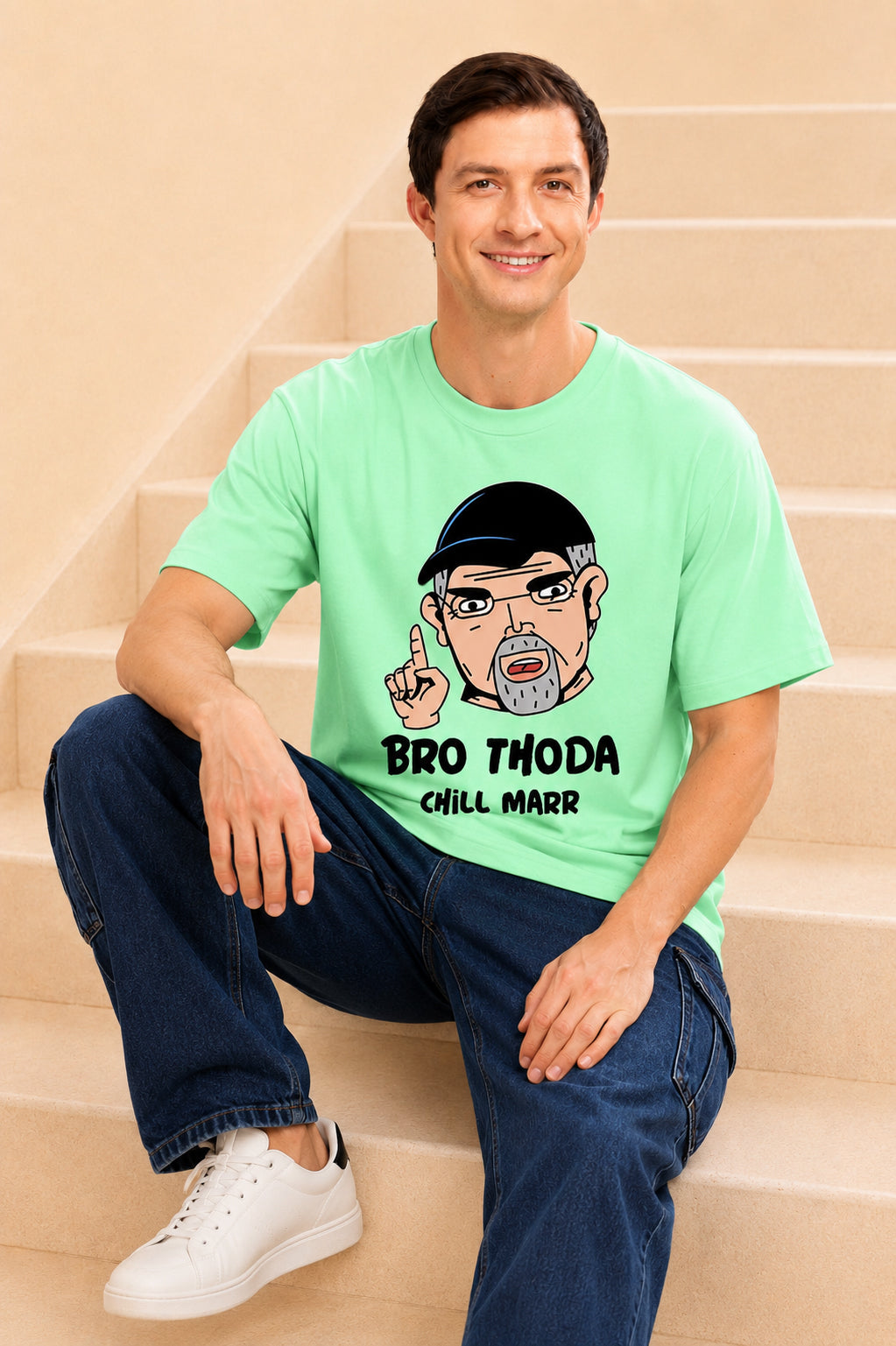 Faltu.co Bro Thoda Chill Kar Men’s Printed Oversized Baggy Fit Rich Soft Cotton Fabric T-shirt