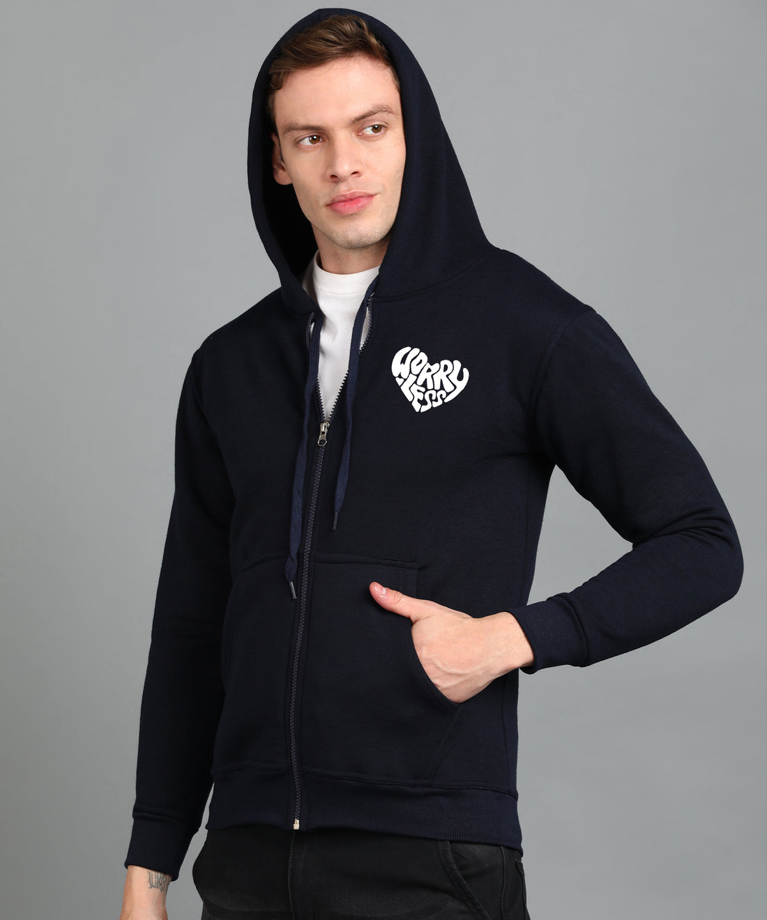 Worry Less Men’s Zipper Hooded Hoodie | Comfortable & Stylish Look