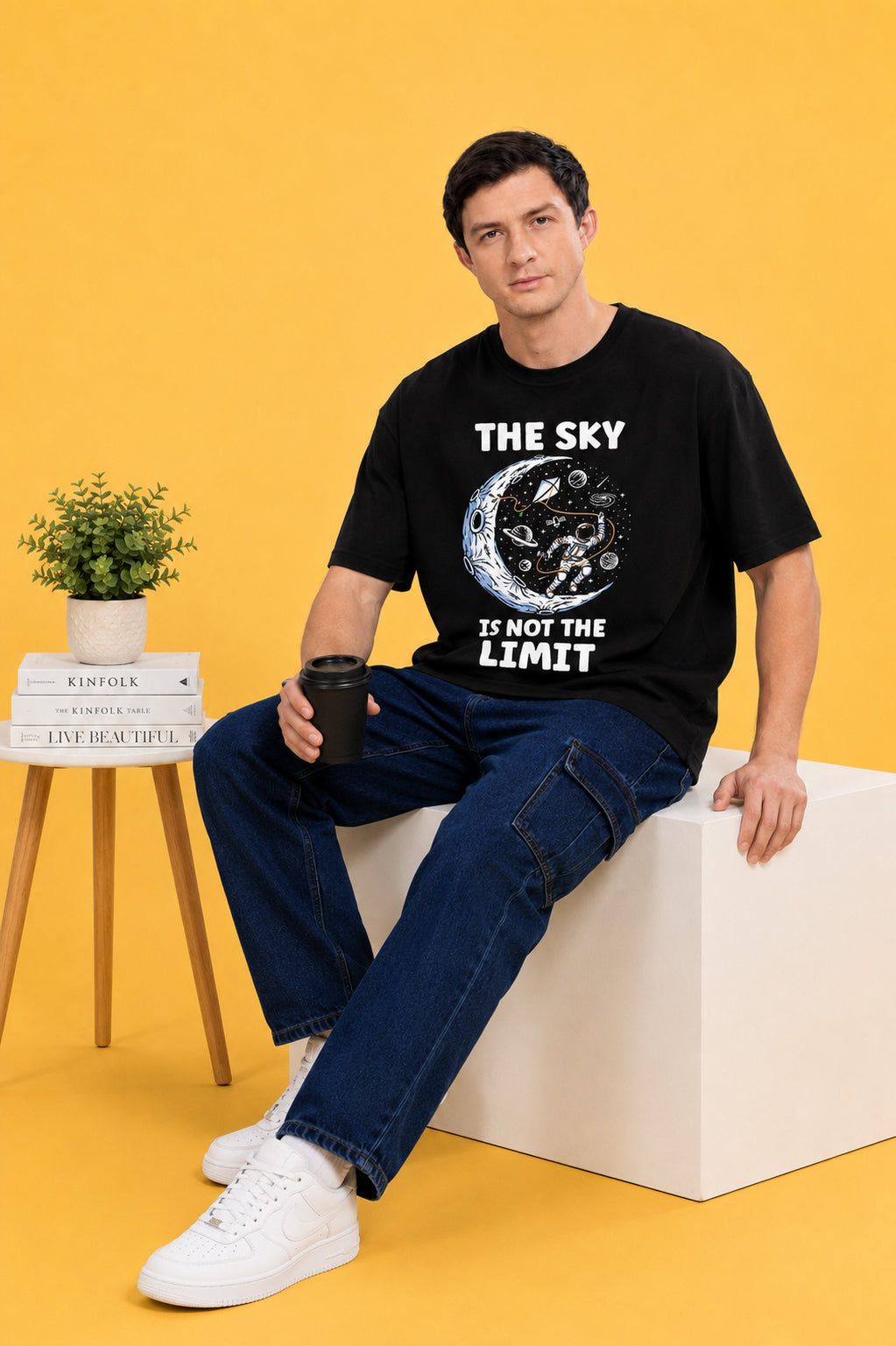 Faltu.co The Sky Is the Limit Men’s Printed Oversized Baggy Fit Rich Soft Cotton Fabric T-shirt