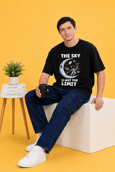Faltu.co The Sky Is the Limit Men’s Printed Oversized Baggy Fit Rich Soft Cotton Fabric T-shirt
