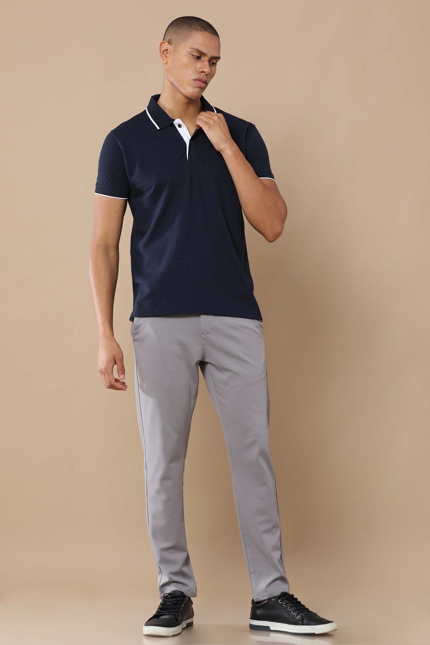 Sustainable Midnight Navy Blue Premium Polo T-Shirt with White Tipping