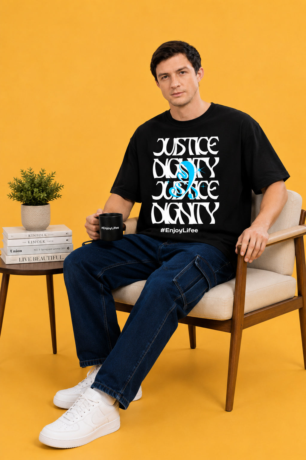 Faltu.co Justice Dignity Men’s Printed Oversized Baggy Fit Rich Soft Cotton Fabric T-shirt