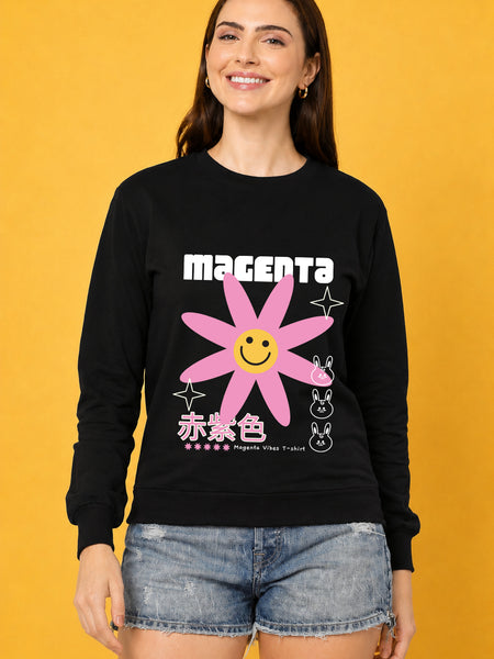 Magenta Printed Women’s Cozy & Stylish Full Sleeve Pastel Colour Sweatshirt