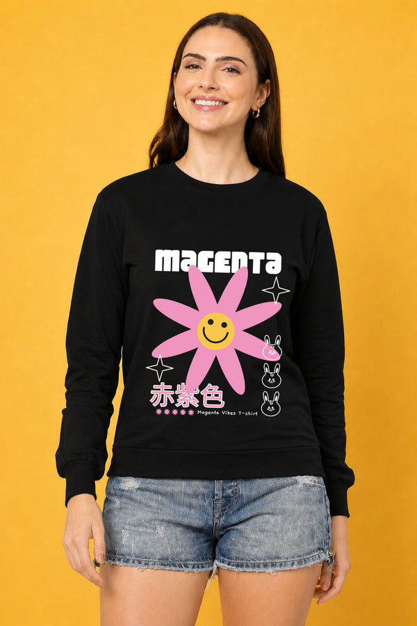 Magenta Printed Women’s Cozy & Stylish Full Sleeve Pastel Colour Sweatshirt