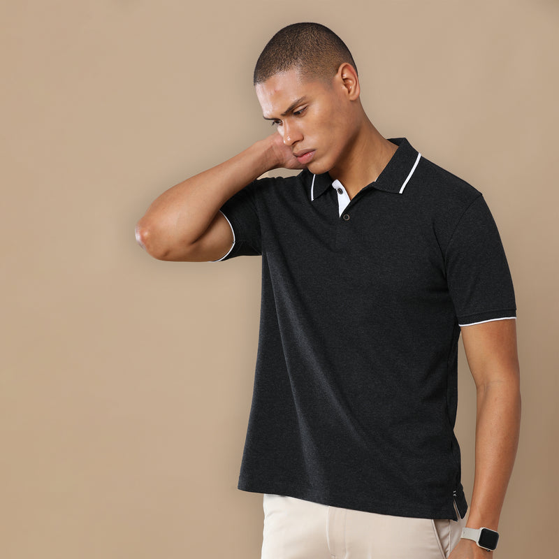 Charcoal Melange Eco-Friendly Men’s Casual Wear Sustainable Polo T-Shirt