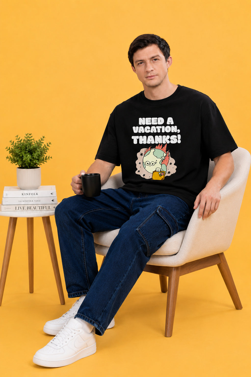 Faltu.co Need A Vacation Thanks Men’s Printed Oversized Baggy Fit Rich Soft Cotton Fabric T-shirt
