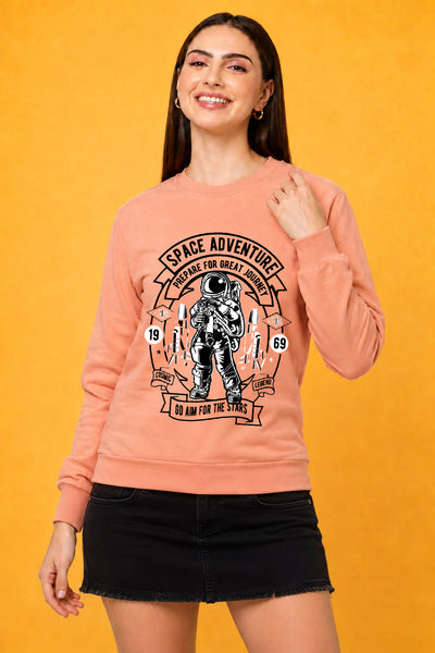 Space Adventure Printed Women’s Cozy & Stylish Full Sleeve Pastel Colour Sweatshirt