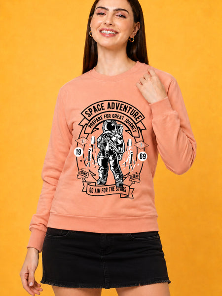 Space Adventure Printed Women’s Cozy & Stylish Full Sleeve Pastel Colour Sweatshirt
