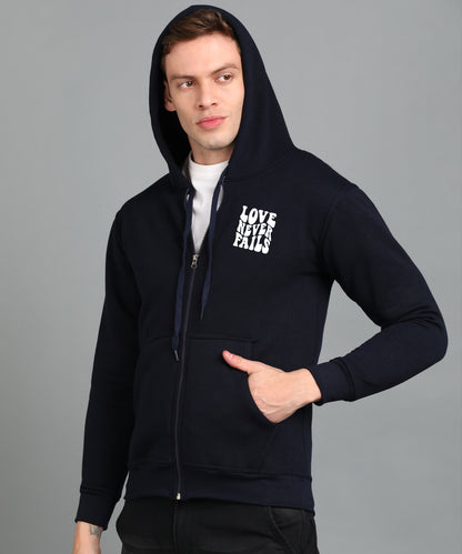 Love Never Fails Men's Back Printed Zipper Hoodie