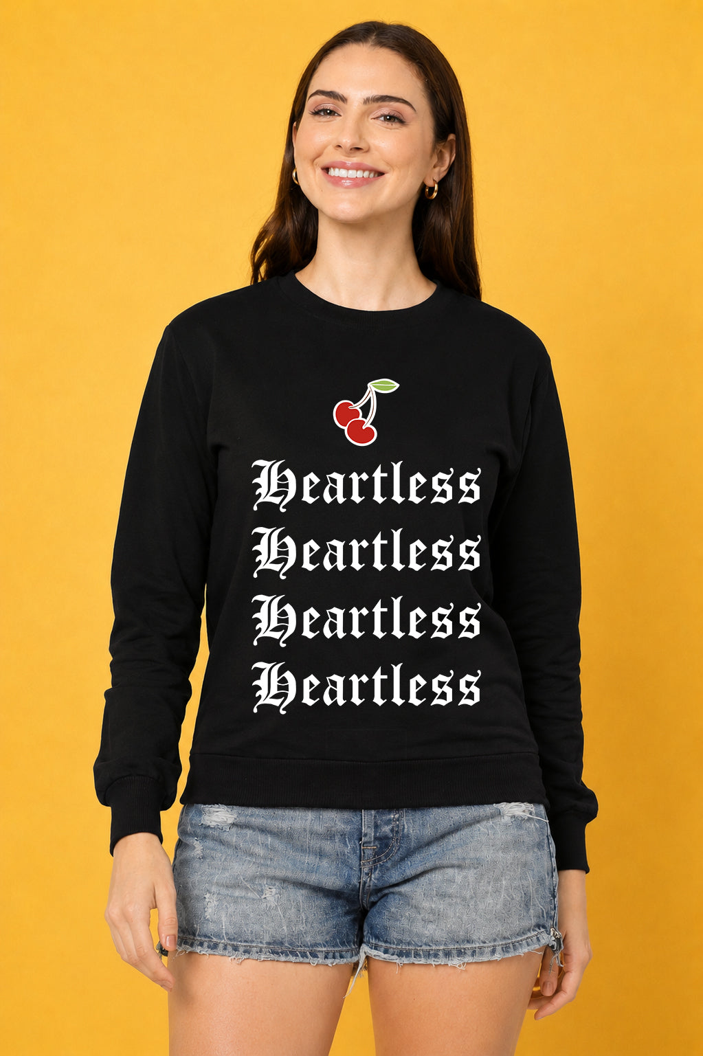 Heartless Printed Women’s Cozy & Stylish Full Sleeve Pastel Colour Sweatshirt
